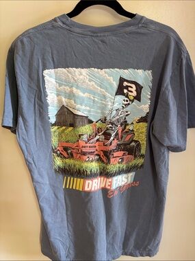 Drive Fast Eat Grass Graphic Tee - Slate Blue Short Sleeve